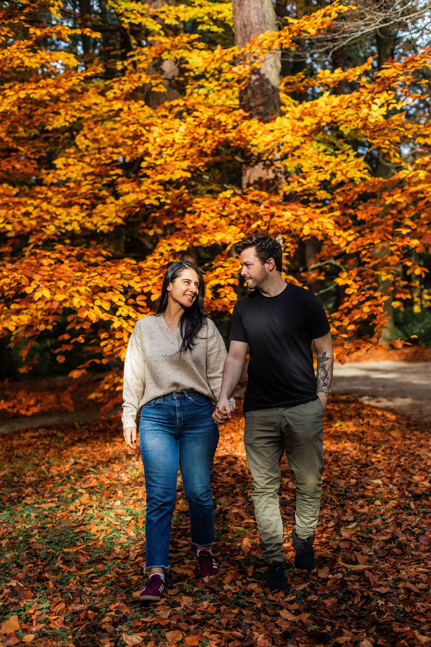 orange leaves in vancouver engagement session