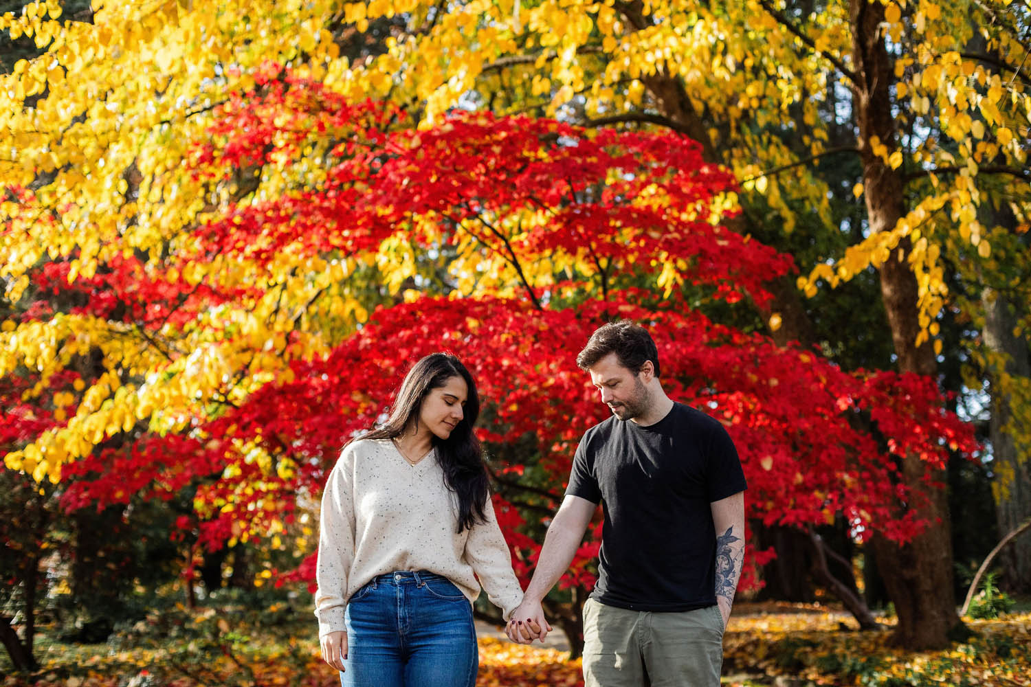 colourful autumn engagement session in vancouver