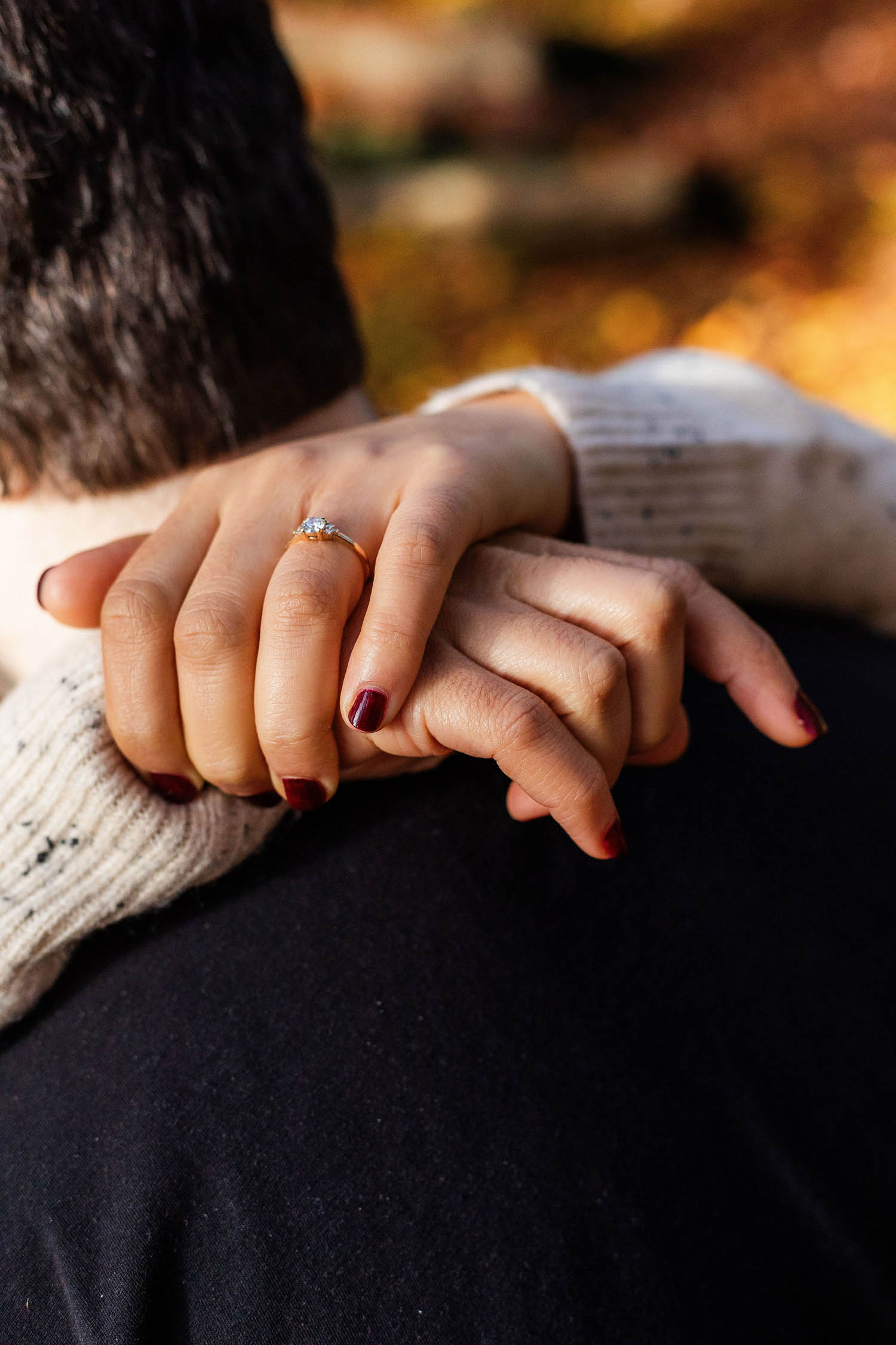close up of ring at engagement shoot