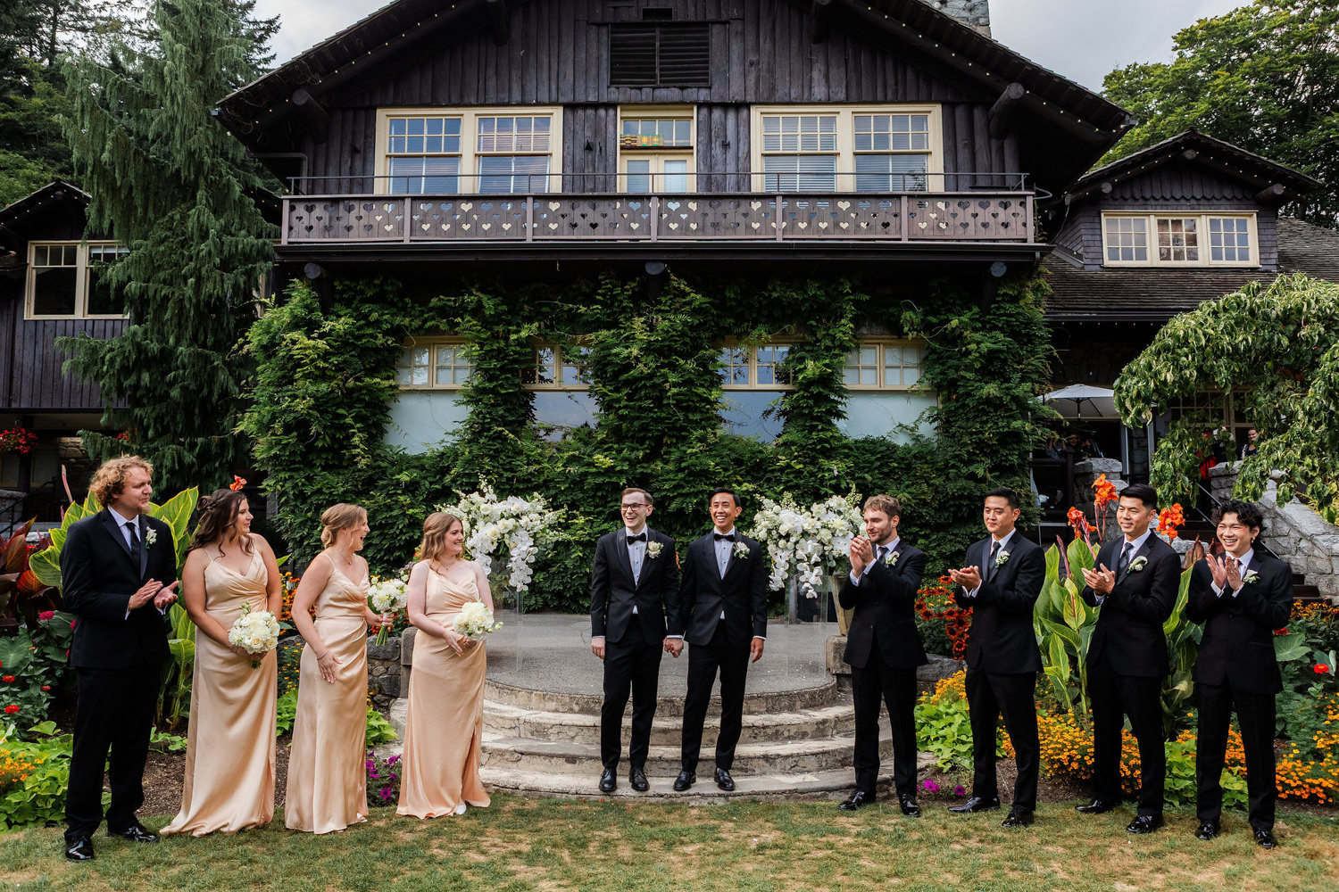 grooms and wedding party at stanley park pavilion