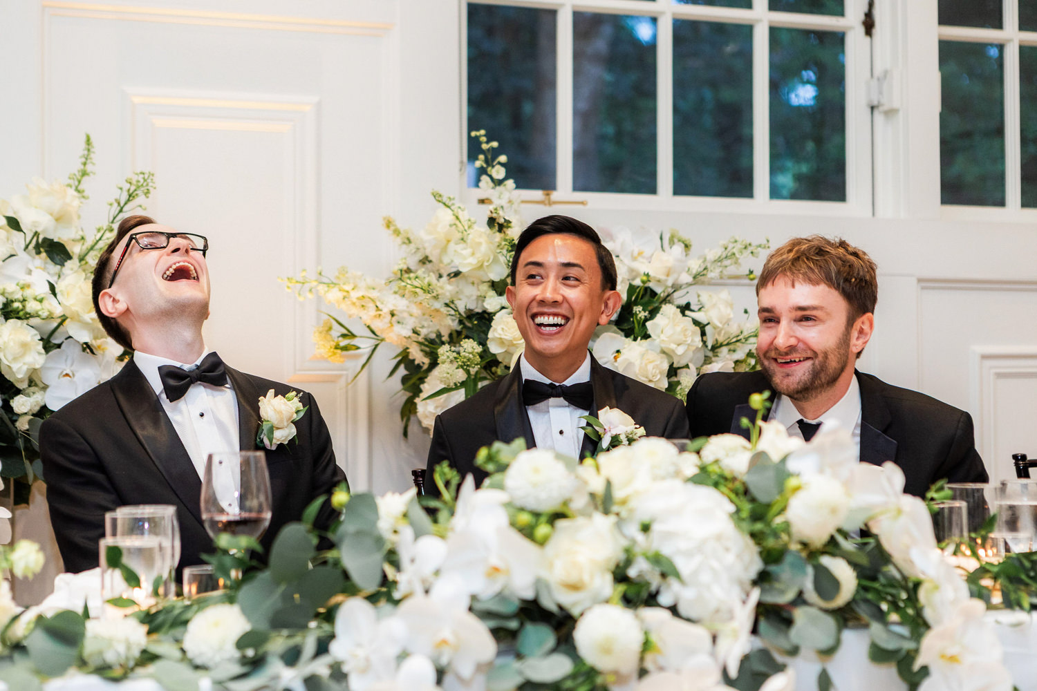 grooms react to speeches wedding reception stanley park pavilion